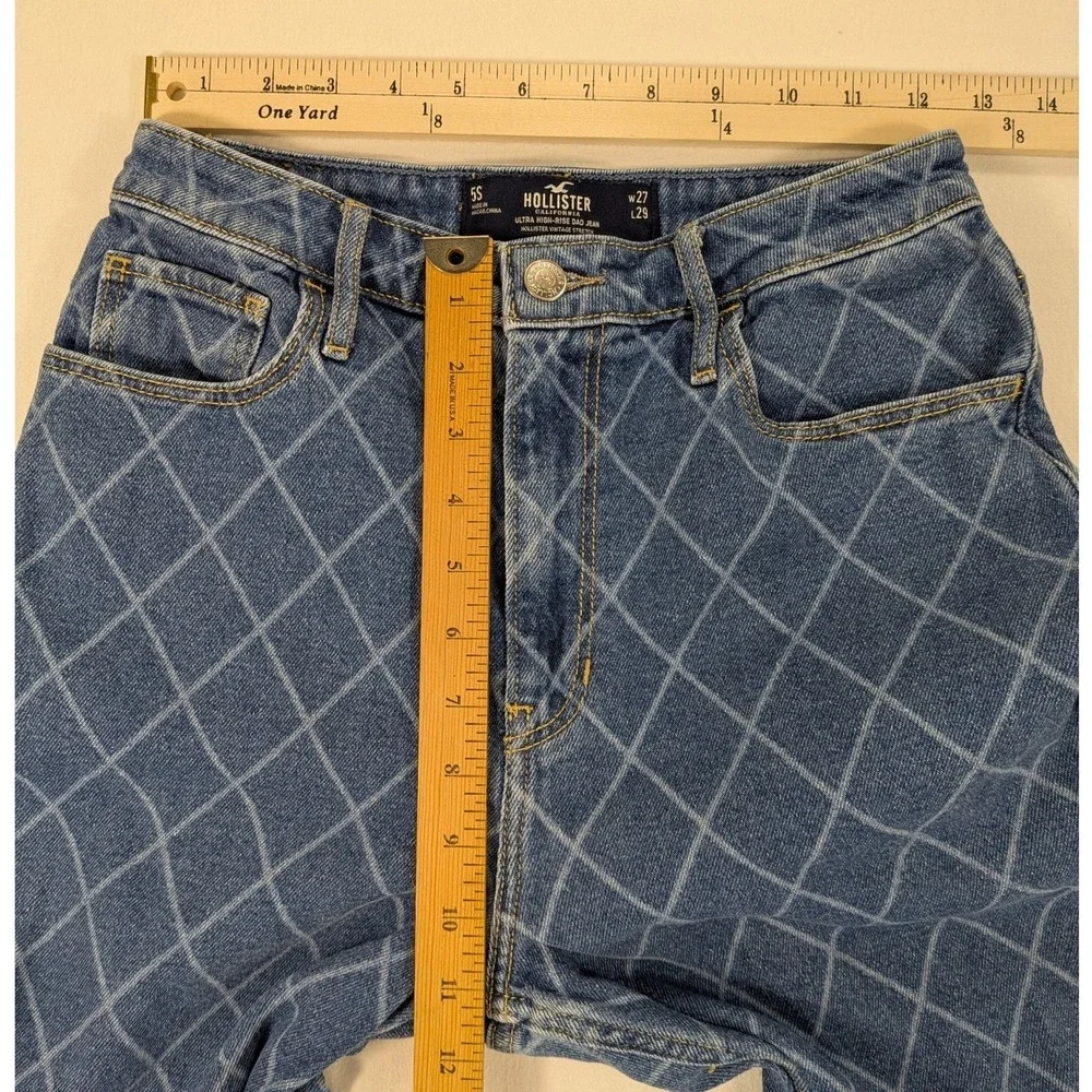 Hollister Ultra High Rise Dad Jeans Women 27 Blue Denim Bleach Diamond Baggy 90s